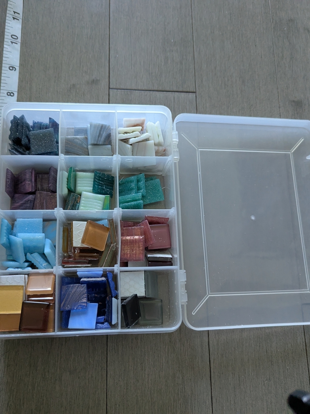 Multi-Compartment Clear Plastic Storage Box With Mosaic Square Tile Diy Crafting